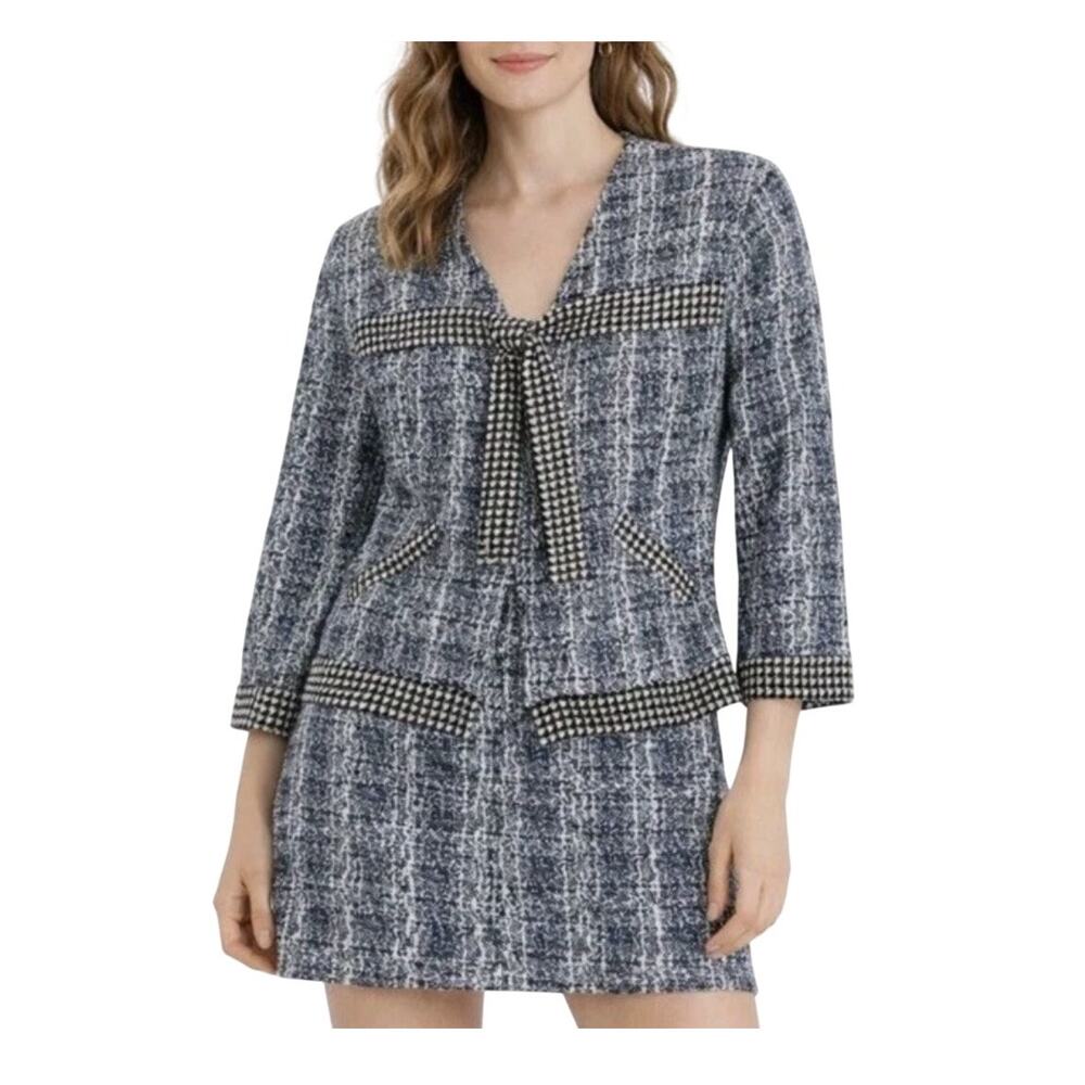 Cabi Blue Black Reina 21 Club Houndstooth Tweed Jacket Skirt Suit 2-Piece Set